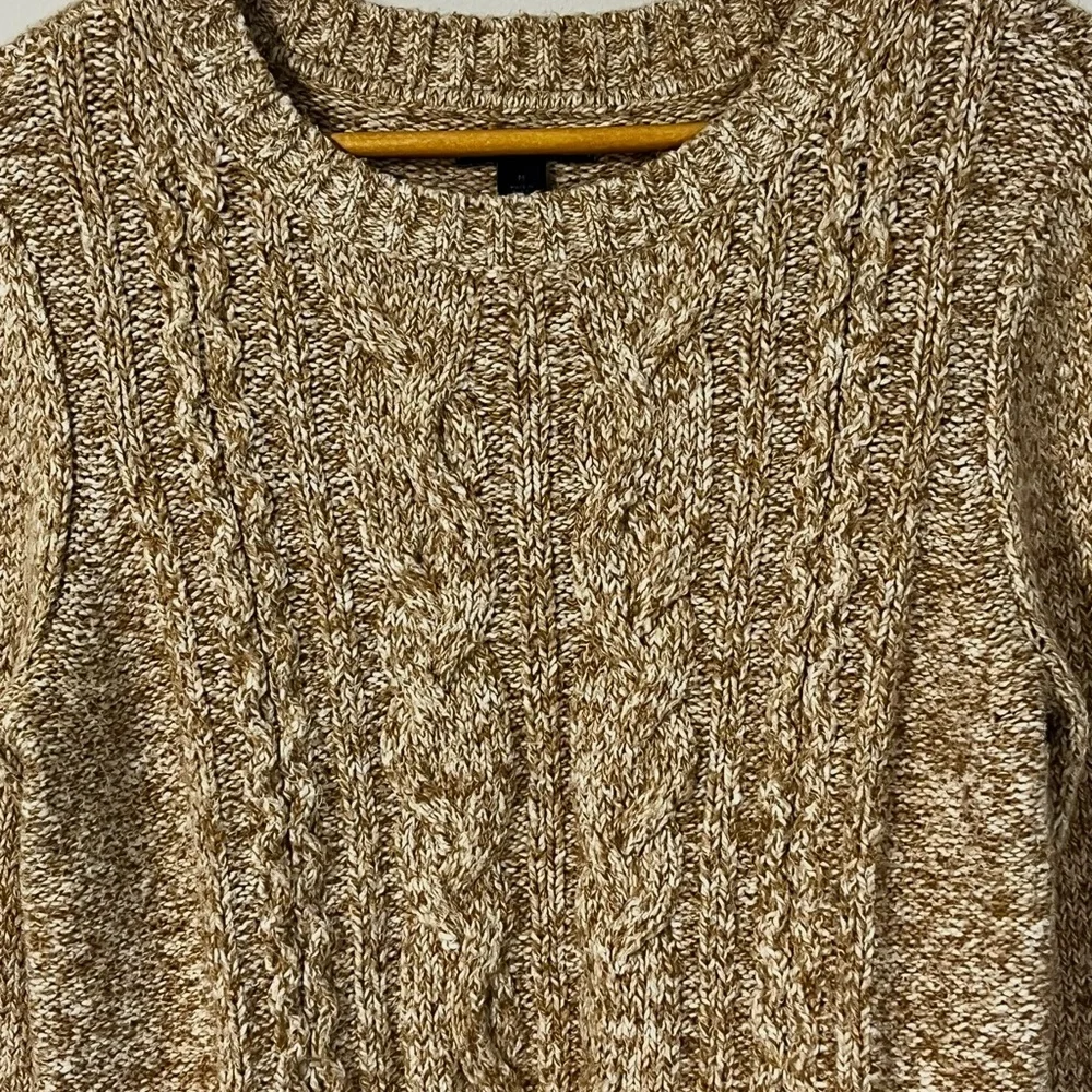 Tommy Hilfiger Oatmeal Crew Cable Knit Women’s Sweater Elbow Patches Size M